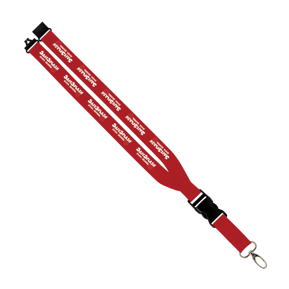 SafeSplash Swim School: 1" Polyester Lanyard w/ Slide Buckle Release, Silver Metal Oval & Convenience Release