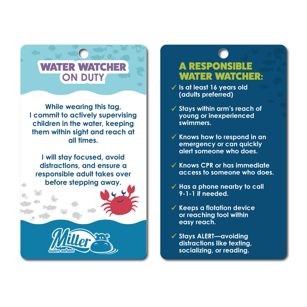 Miller Swim School: Laminated Paper Water Watcher Tag