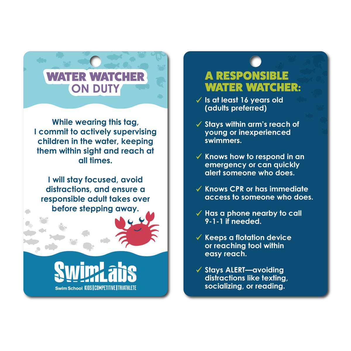 SwimLabs: Laminated Paper Water Watcher Tag