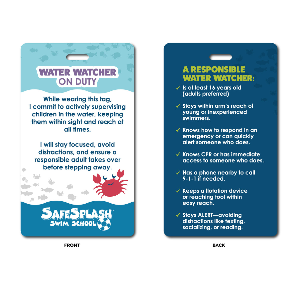 SafeSplash/SwimLabs: Laminated Paper Water Watcher Tag