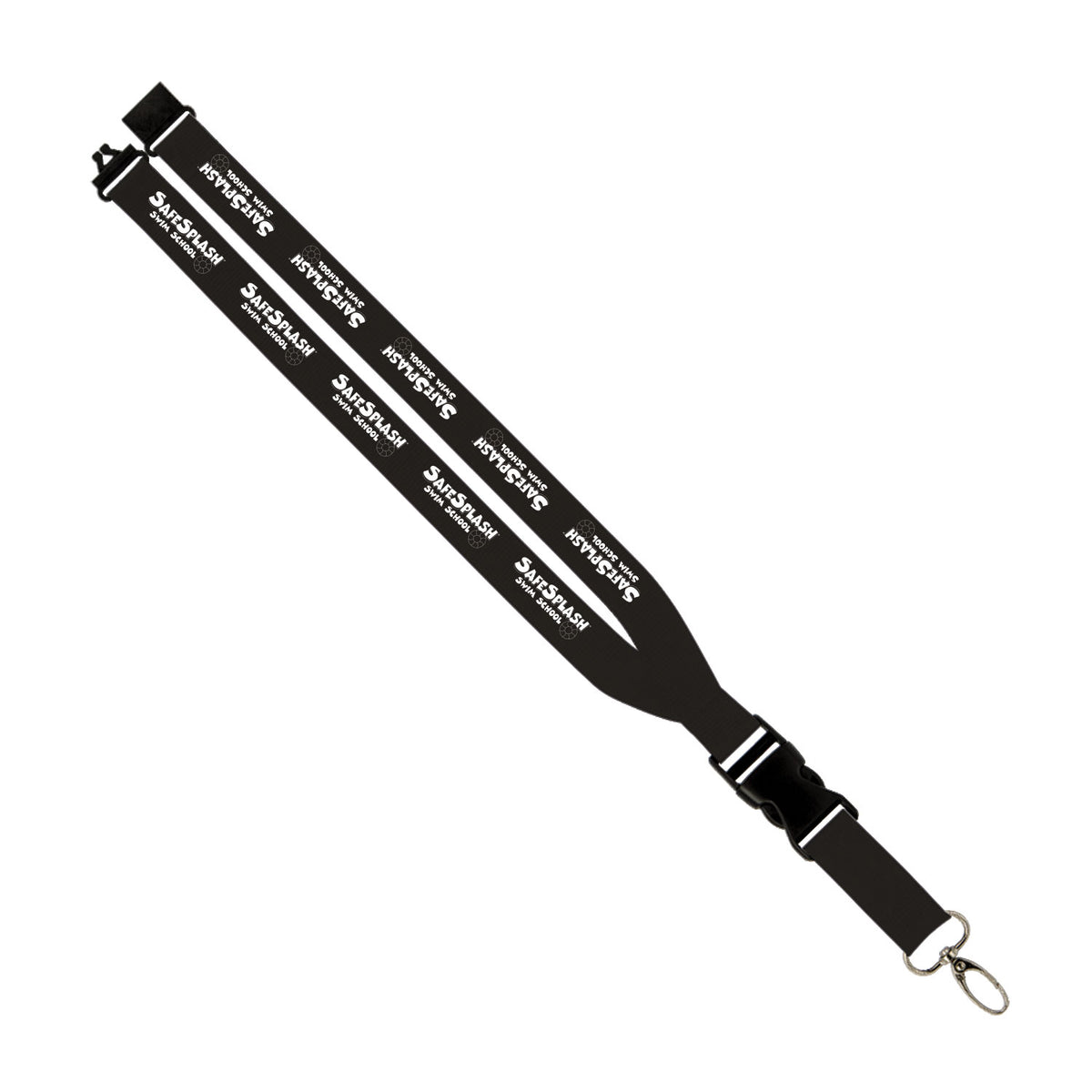 SafeSplash Swim School: 1" Polyester Lanyard w/ Slide Buckle Release, Silver Metal Oval & Convenience Release
