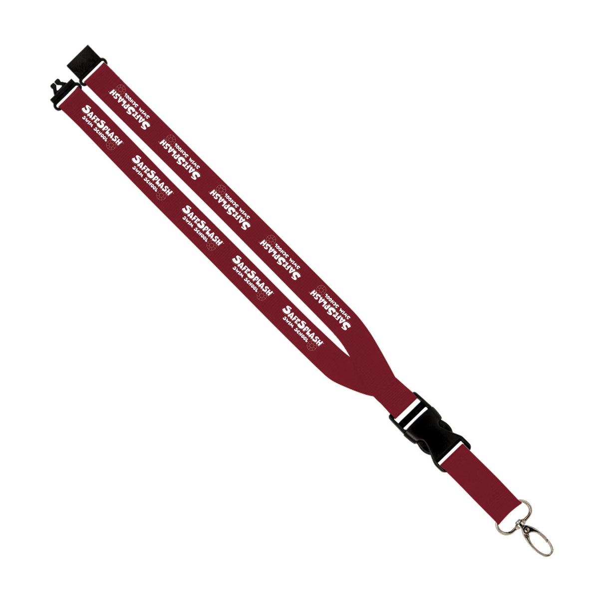 SafeSplash Swim School: 1" Polyester Lanyard w/ Slide Buckle Release, Silver Metal Oval & Convenience Release