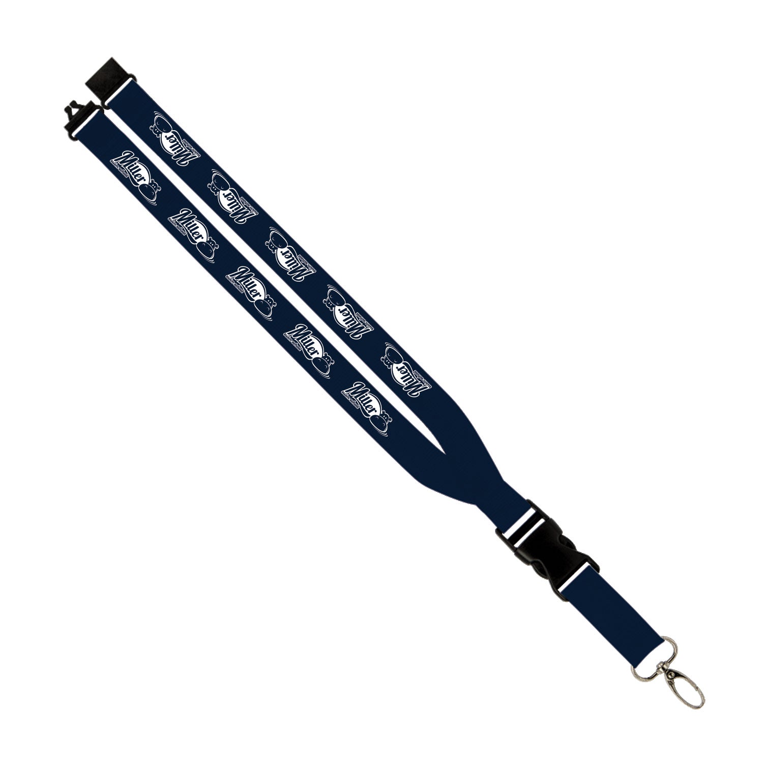 Miller Swim School: 1" Polyester Lanyard w/ Slide Buckle Release, Silver Metal Oval & Convenience Release