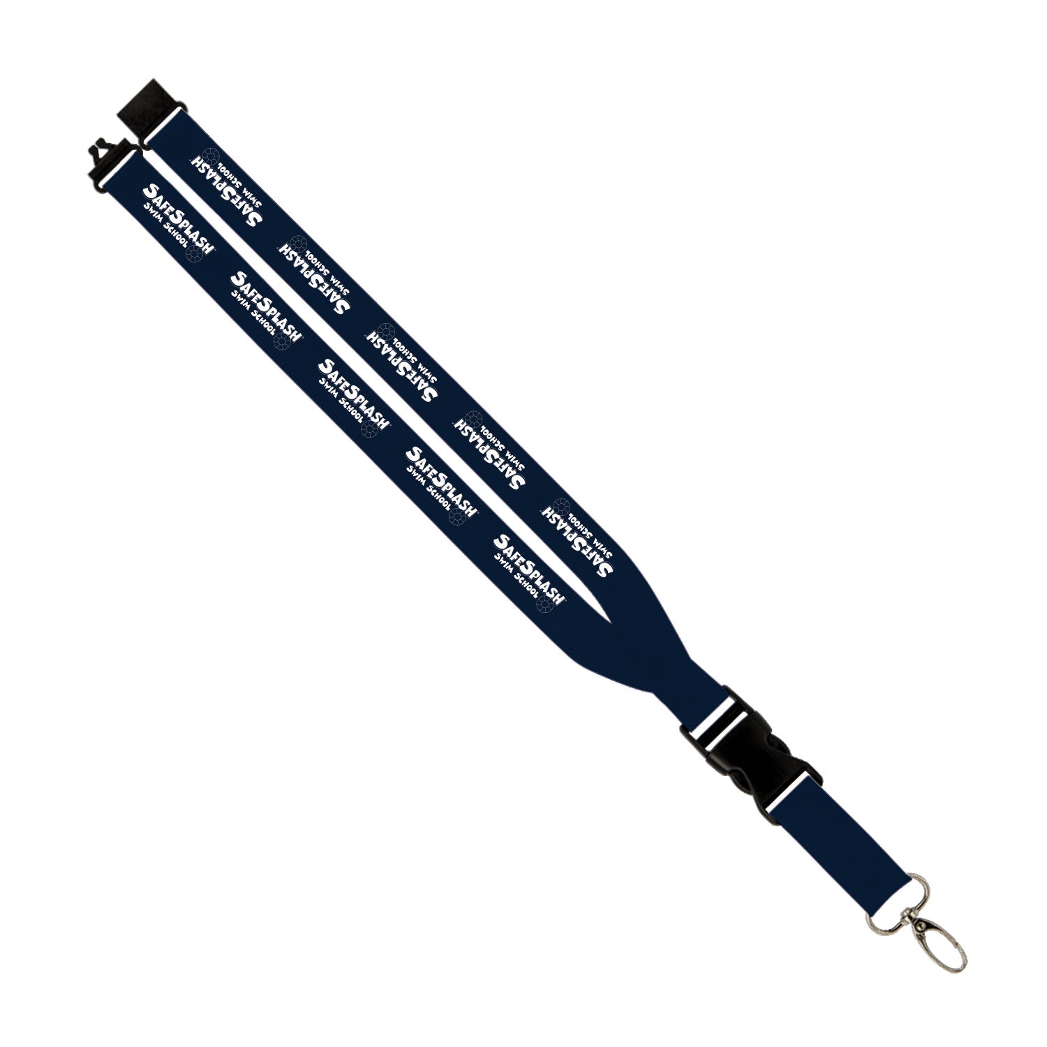 SafeSplash Swim School: 1" Polyester Lanyard w/ Slide Buckle Release, Silver Metal Oval & Convenience Release