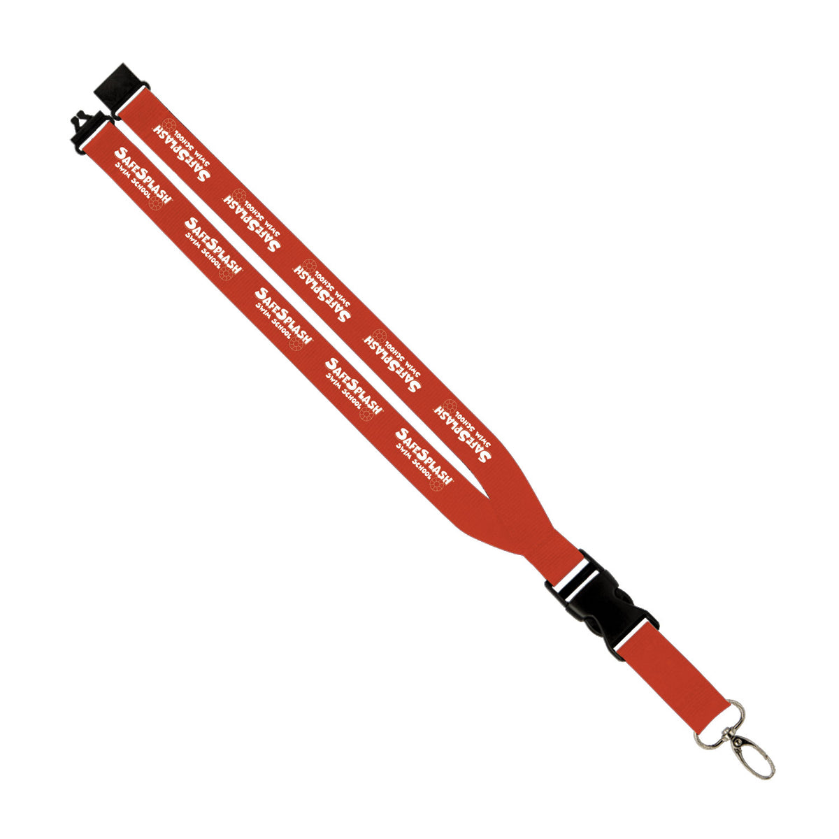 SafeSplash Swim School: 1" Polyester Lanyard w/ Slide Buckle Release, Silver Metal Oval & Convenience Release
