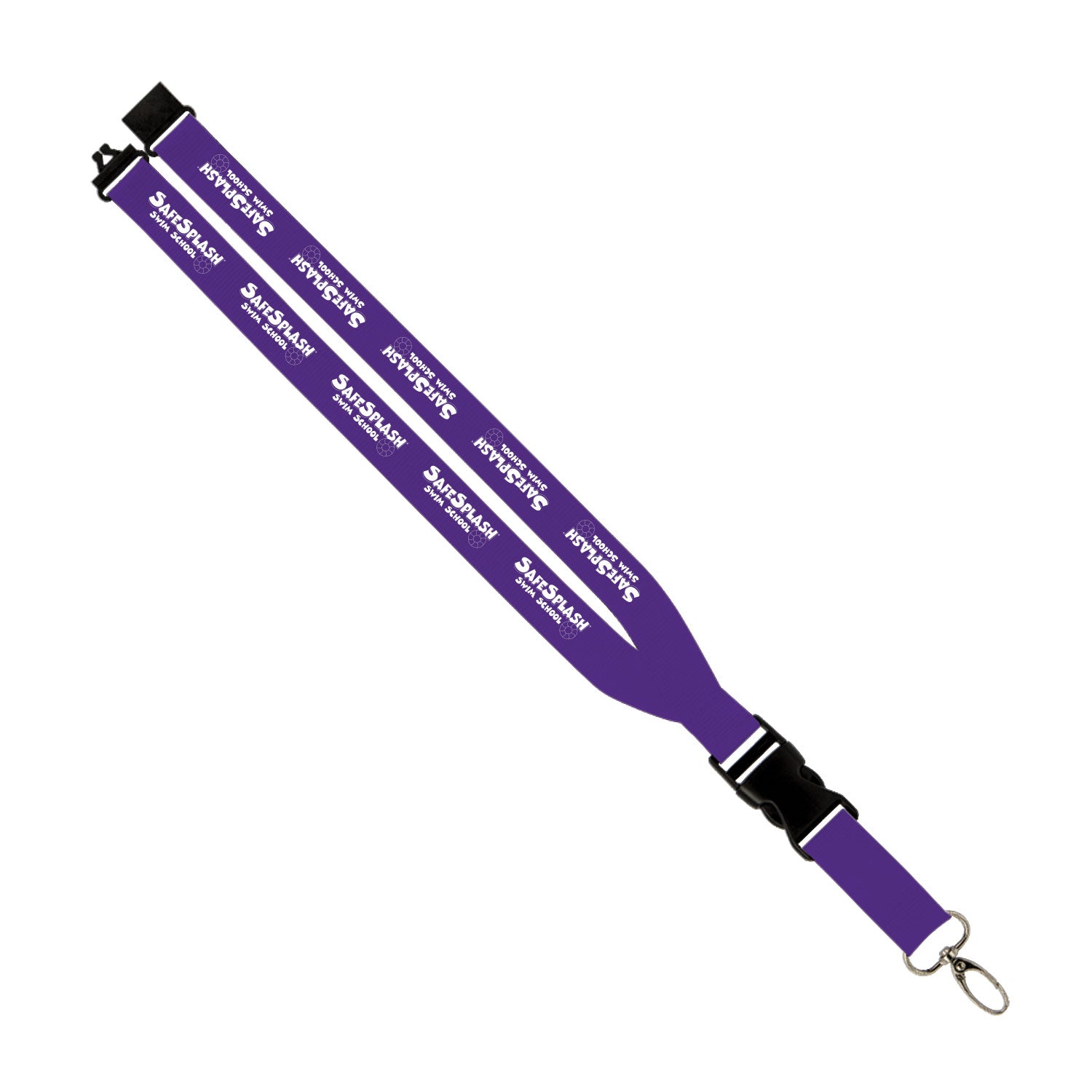 SafeSplash Swim School: 1" Polyester Lanyard w/ Slide Buckle Release, Silver Metal Oval & Convenience Release