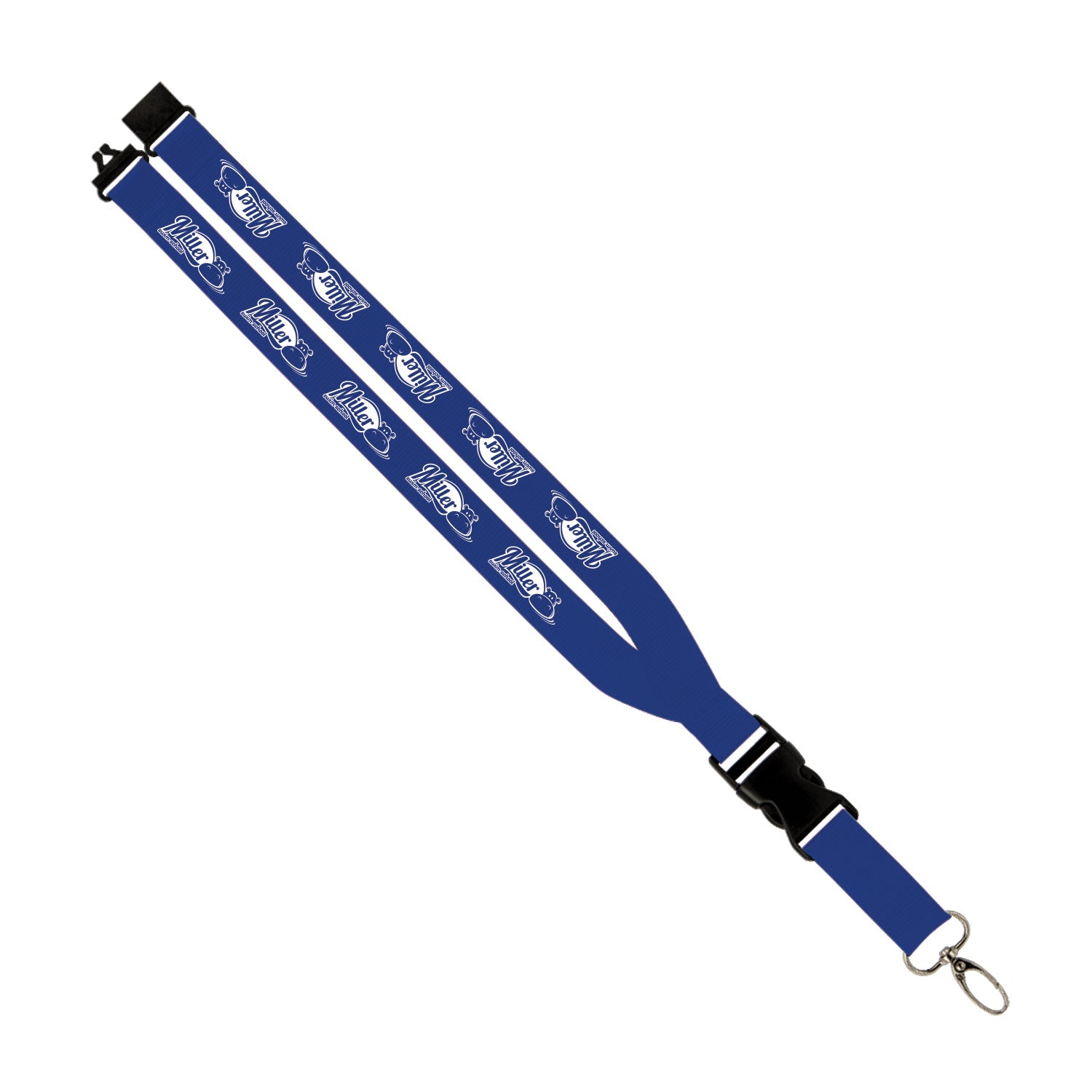 Miller Swim School: 1" Polyester Lanyard w/ Slide Buckle Release, Silver Metal Oval & Convenience Release