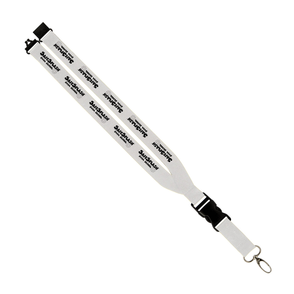 SafeSplash Swim School: 1" Polyester Lanyard w/ Slide Buckle Release, Silver Metal Oval & Convenience Release