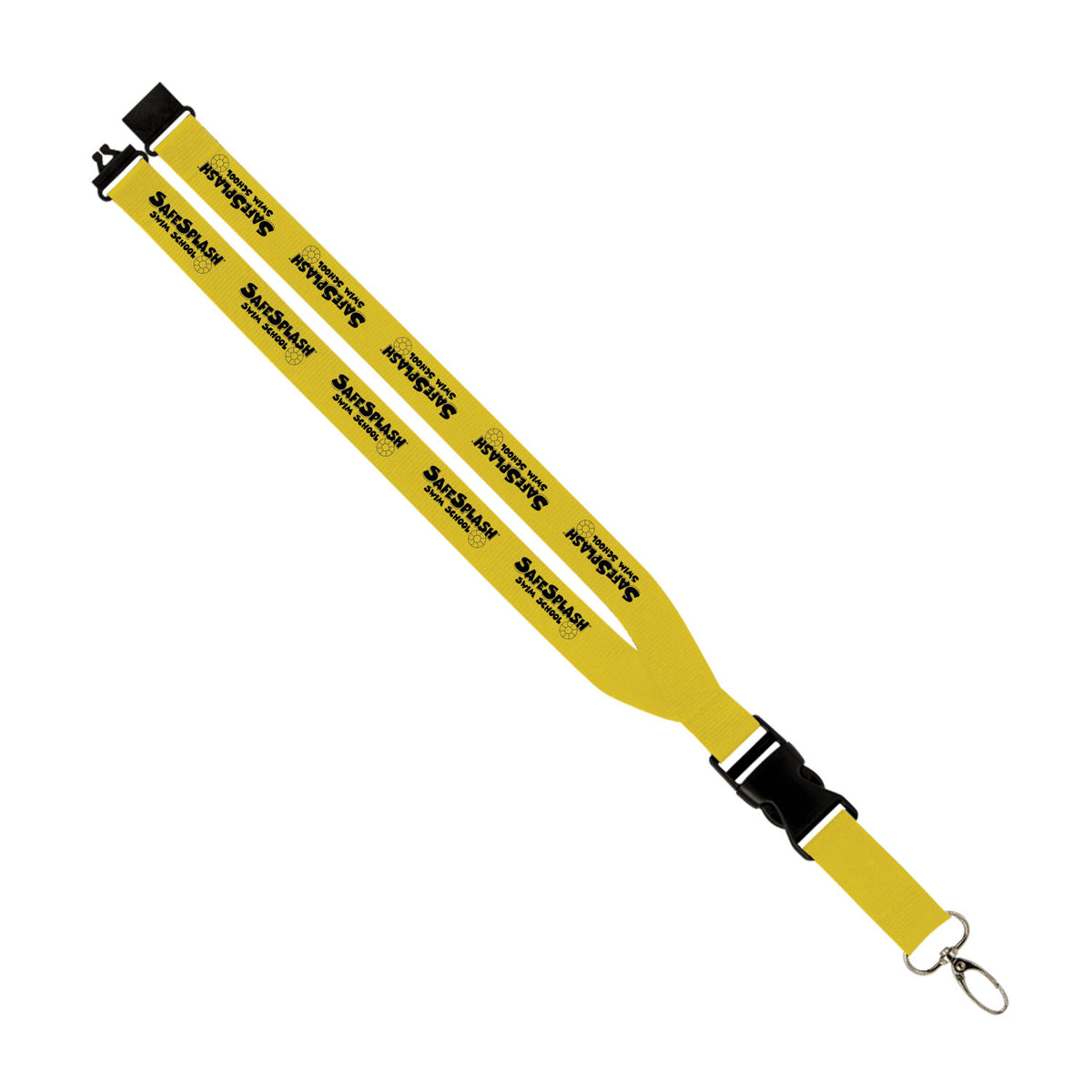 SafeSplash Swim School: 1" Polyester Lanyard w/ Slide Buckle Release, Silver Metal Oval & Convenience Release