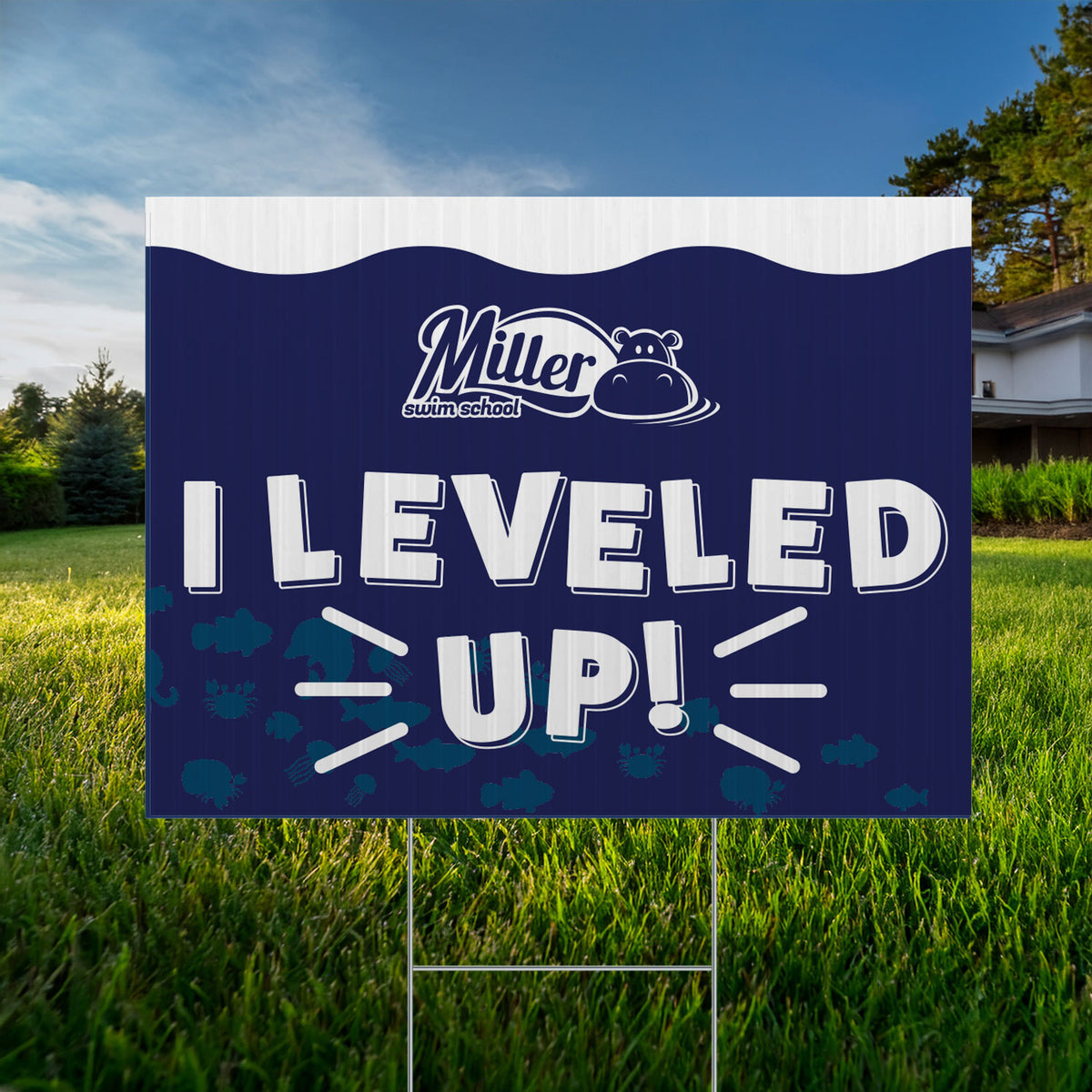 Miller Swim School: Leveled Up Sign