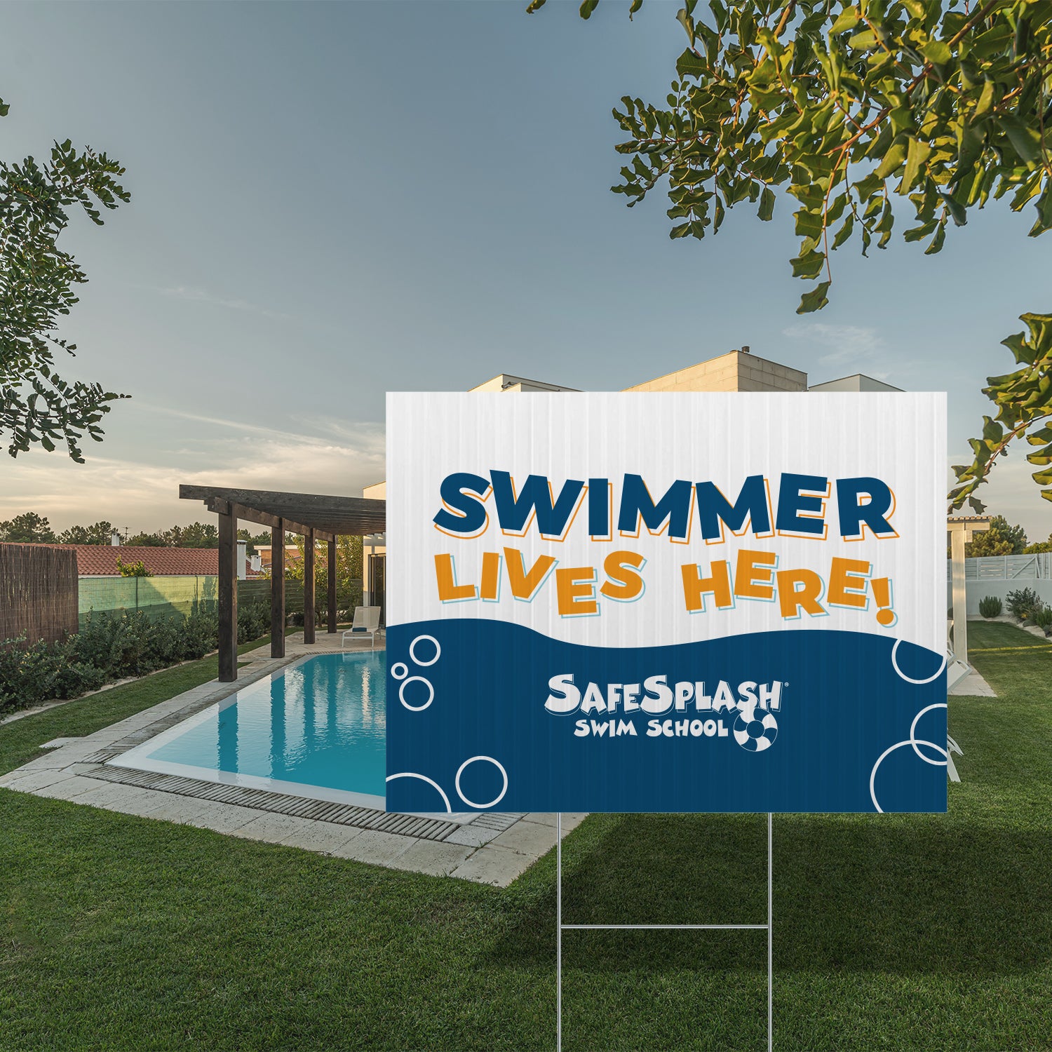 SafeSplash Swim School: Swimmer Lives here Yard Sign