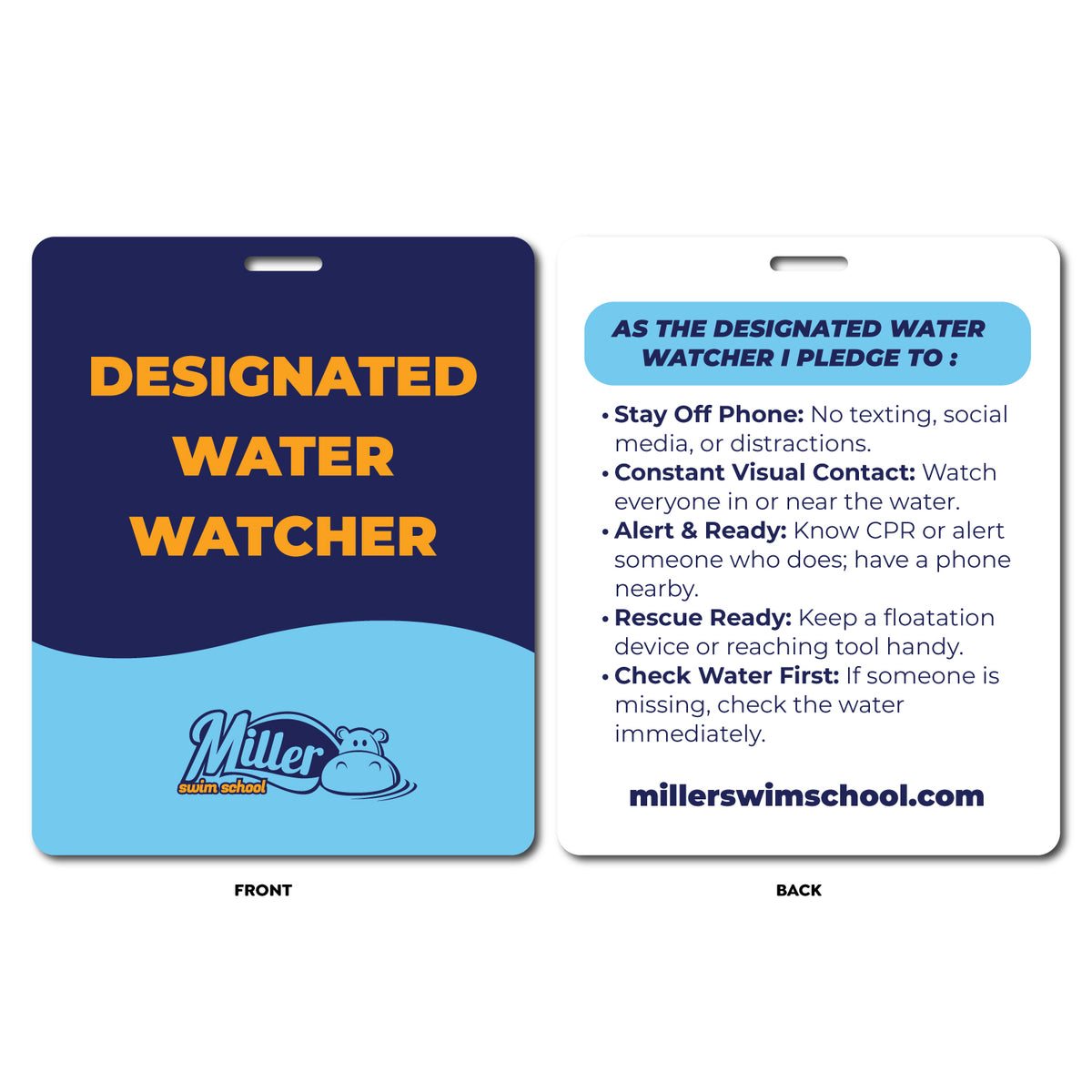 Miller Swim School: Laminated Paper Water Watcher Tag