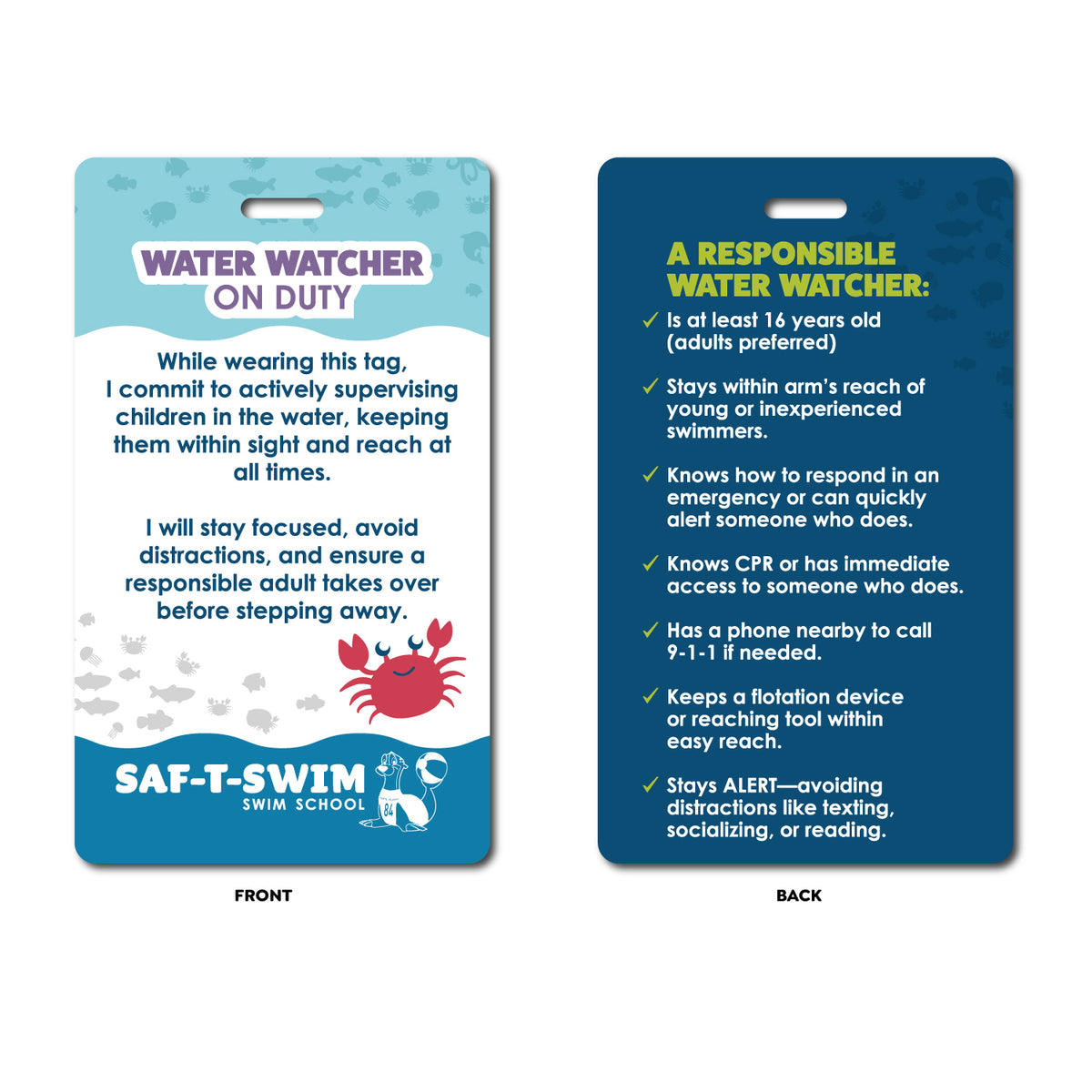 Saf-T-Swim: Laminated Paper Water Watcher Tag