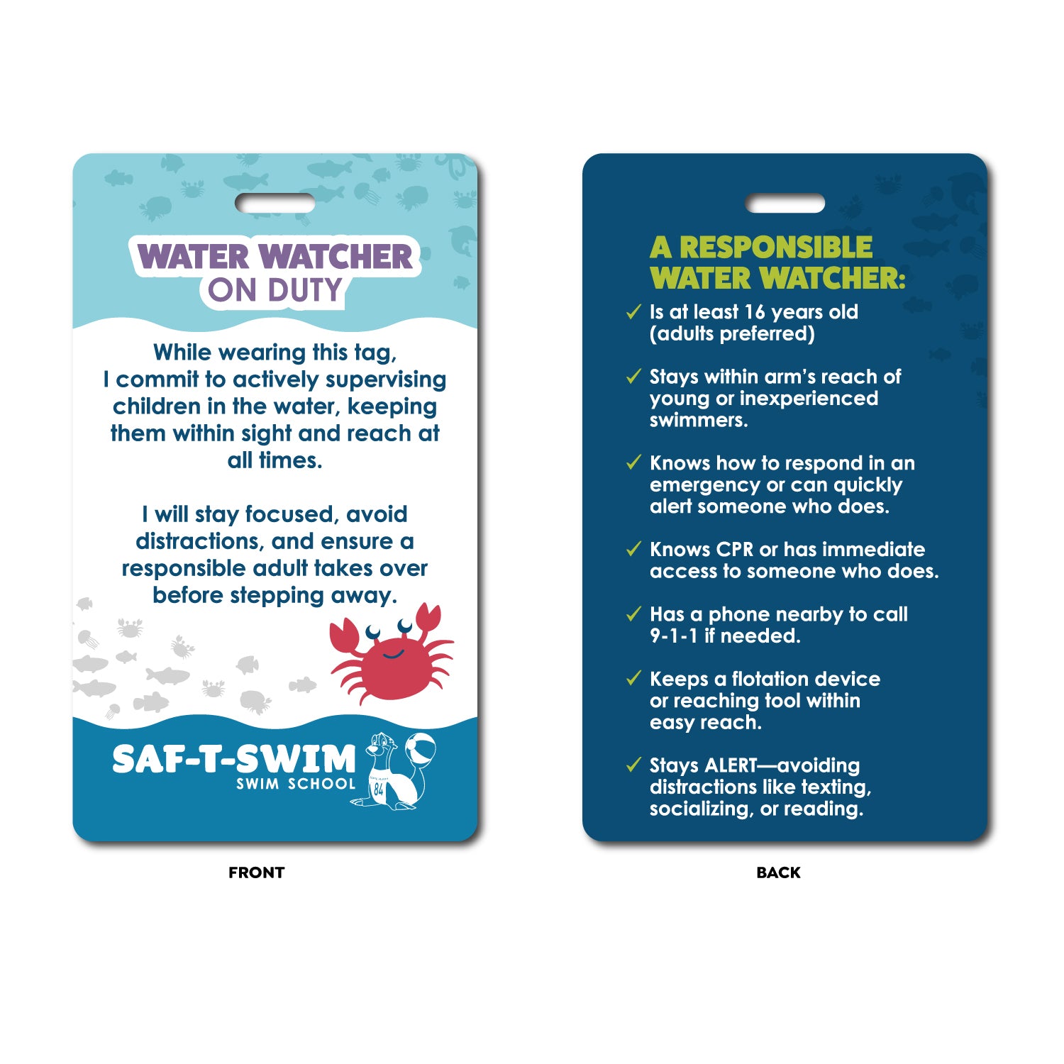 Saf-T-Swim: Laminated Paper Water Watcher Tag