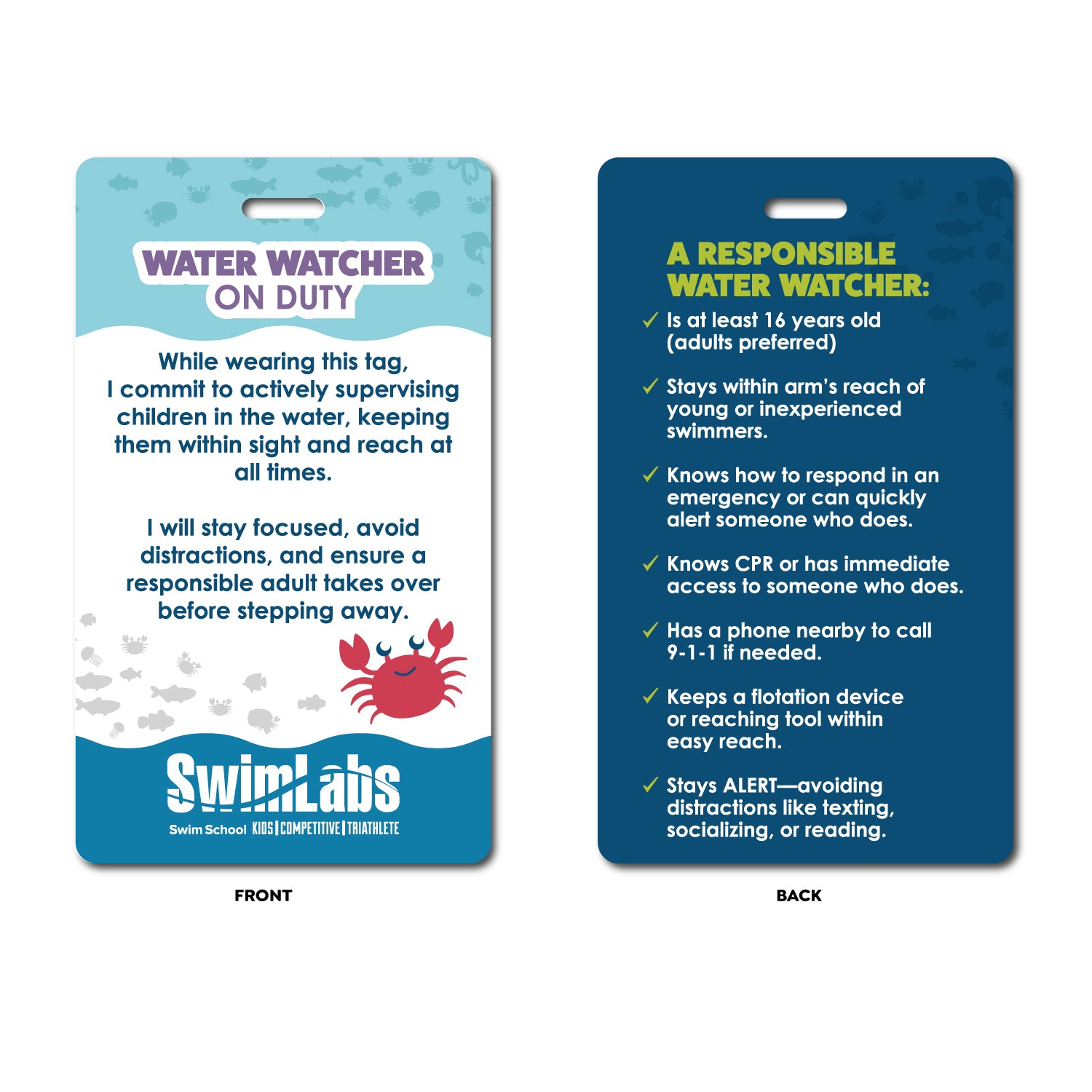 SwimLabs: Laminated Paper Water Watcher Tag