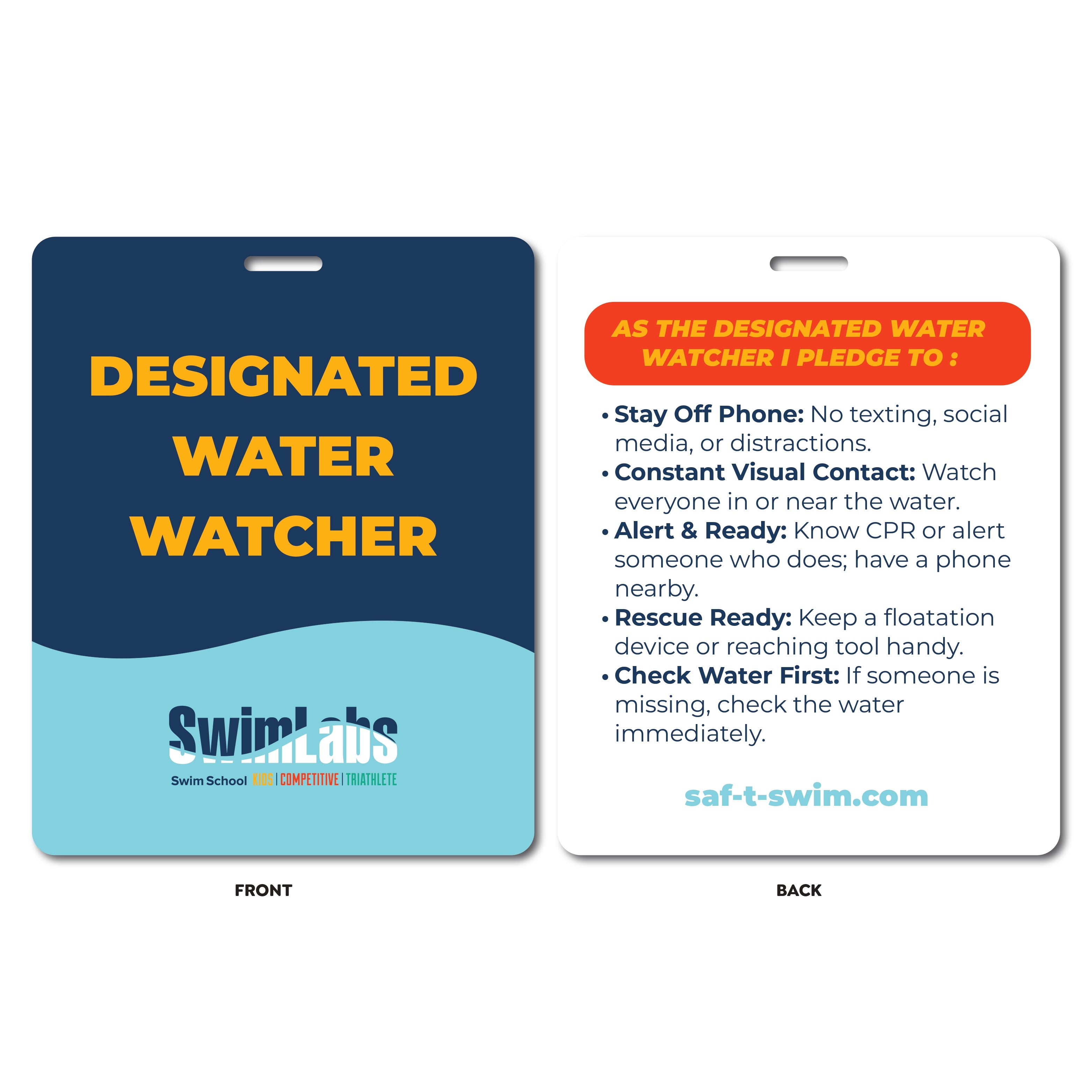 SwimLabs: Laminated Paper Water Watcher Tag